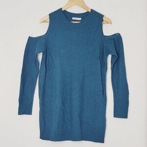 Reitmans Teal Knit Cotton Blend Crew Neck Ribbed Cold-Shoulder Sweater Casual L